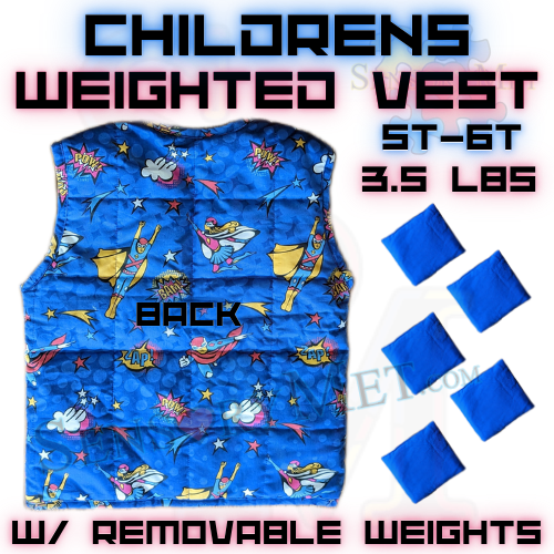 Sensory Weighted Vest For Kids w/ Autism Removable Weights 3LBS - Super Hero 5T-6T