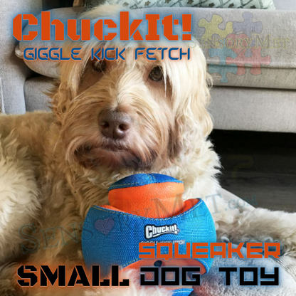 Squeaker Dog Toy Giggle Kick Fetch Small Interactive Dog Toy Blue Orange 6 Inch Dog Toy Chuck-It 