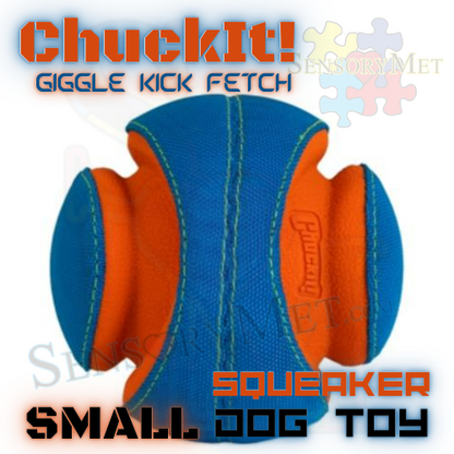 Squeaking Dog Toy Chuck-It Giggle Kick Fetch Small Interactive Dog Toy Blue Orange 6 Inch Dog Toy