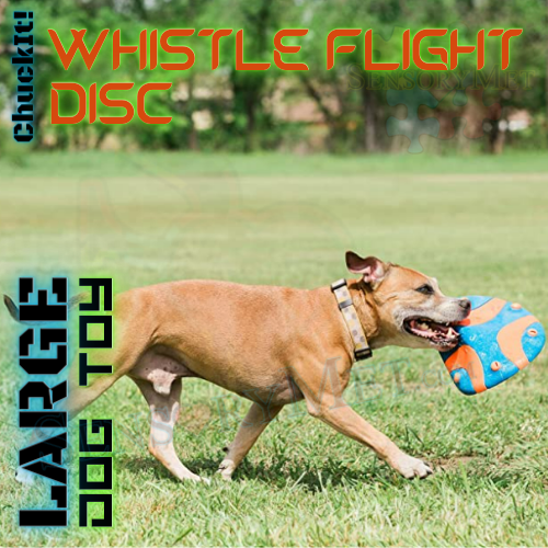 ChuckIt! Whistle Flight Dog Disc Large Rubber Frisbee Dog Toy - Blue Orange 9"