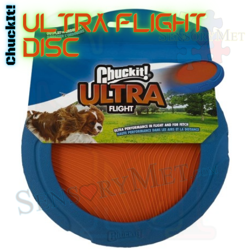 ChuckIt! Ultra Flight Dog Disc Large Rubber Frisbee Dog Toy - Blue Orange 9"