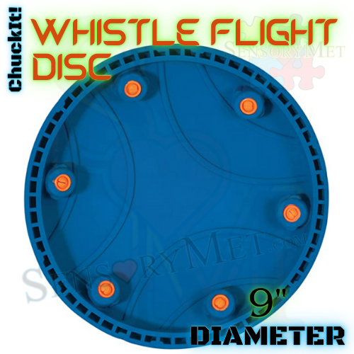 Chuck-It! Whistle Flight Dog Disc Soft Durable Rubber Frisbee Dog Toy Blue and Orange - Large 9"