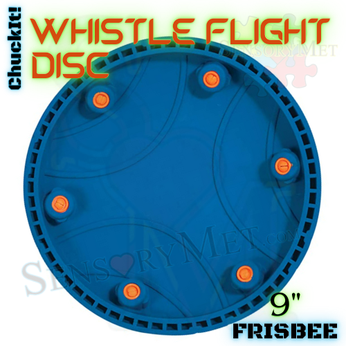 ChuckIt! Whistle Flight Dog Disc Soft Durable Rubber Frisbee Dog Toy Blue and Orange - Large 9"