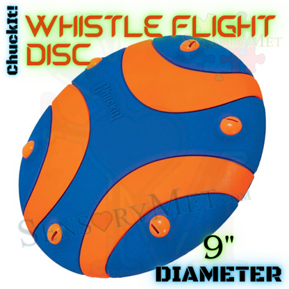 Chuck-It! Frisbee Whistle Flight Dog Disc Large Rubber Frisbee Dog Toy - Blue Orange 9"