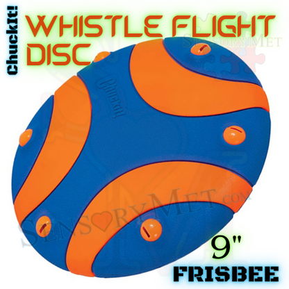 ChuckIt! Frisbee Whistle Flight Dog Disc Large Rubber Frisbee Dog Toy - Blue Orange 9"