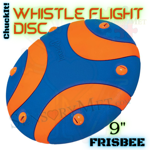 ChuckIt! Frisbee Whistle Flight Dog Disc Large Rubber Frisbee Dog Toy - Blue Orange 9"