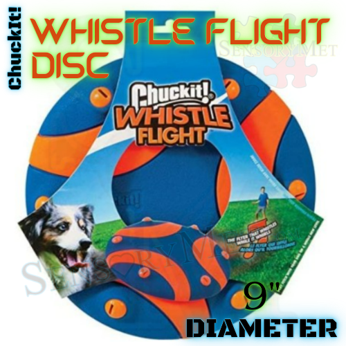 Chuck-It! Whistle Flight Dog Disc Large Rubber Frisbee Dog Toy - Blue Orange 9"