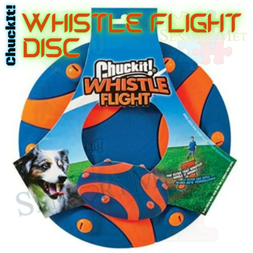 ChuckIt! Whistle Flight Dog Disc Large Rubber Frisbee Dog Toy - Blue Orange 9"