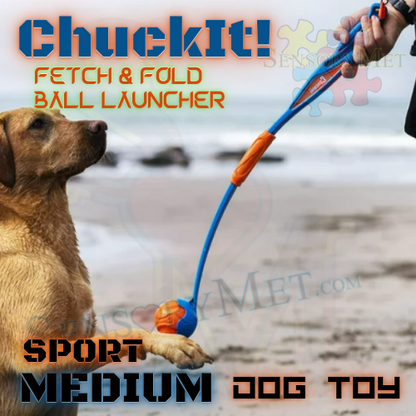 ChuckIt! Fetch & Fold DOG BALL LAUNCHER Compact Dog Toy w/ Rubber Ball - Medium 25 Inch