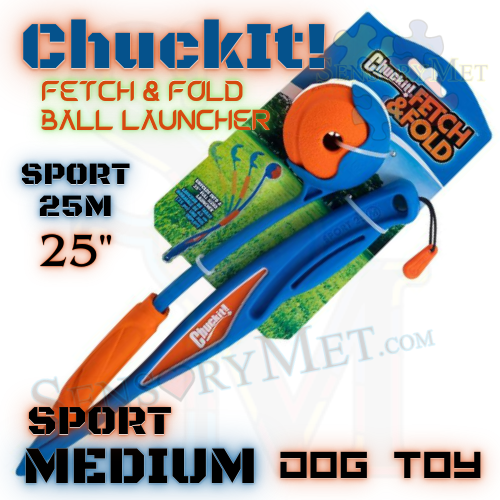 ChuckIt! Fetch & Fold DOG BALL LAUNCHER Compact Dog Toy w/ Rubber Ball - Medium 25 Inch