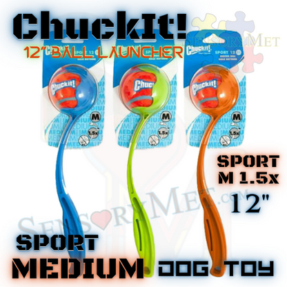 Chuck-It Dog Ball Launcher 12-Inch Medium Sport Launcher Dog Toy w/ Tennis Ball - Blue, Green, Orange