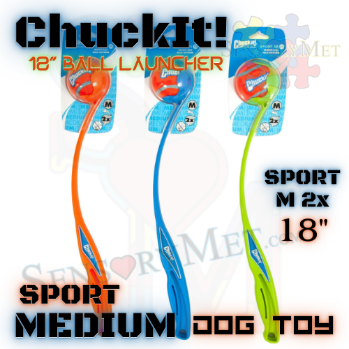 Chuck-It Dog Ball Launcher 18-Inch Medium Sport Launcher Dog Toy w/ Tennis Ball - Blue, Green, Orange