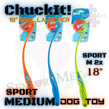 Chuck-It Dog Ball Launcher 18-Inch Medium Sport Launcher Dog Toy w/ Tennis Ball - Blue, Green, Orange