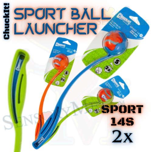 Chuck-It Dog Ball Launcher 14-Inch Small Sport Launcher Dog Toy w/ Tennis Ball - Blue Green Orange