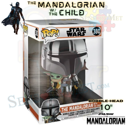 Funko POP Star Wars: The Mandalorian With The Child Baby Yoda Vinyl Figure 10" Chrome Bobblehead - #380