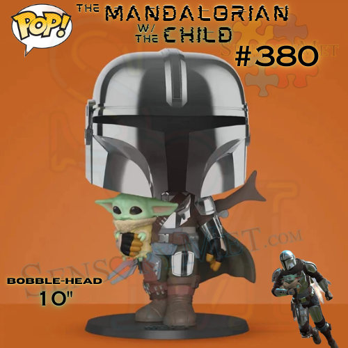 Funko Pop! Chrome 10" Star Wars: The Mandalorian With The Child Baby Yoda Vinyl Figure Bobble Head - #380