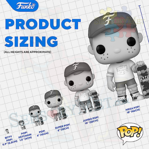 Funko POP Michael Jordan Red #54 Product Sizing Size Chart - Bitty POP! POP! Keychain POP! Super POP! Jumbo POP! Mega POP!