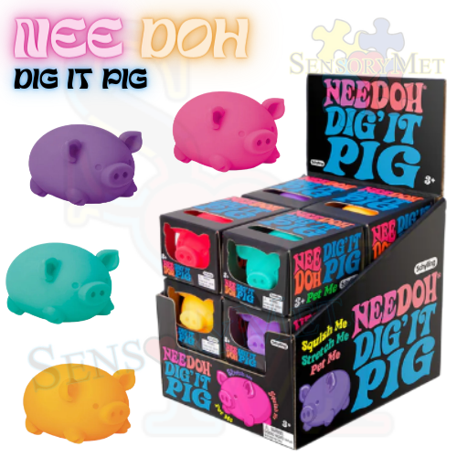 NEE-DOH Dig It Pig Novelty Fidget Toy Stress Reliever by Schylling - Assorted Colors