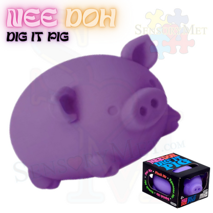 NEE-DOH Dig It Pig Novelty Fidget Toy Stress Reliever by Schylling - Purple Pig Stress Ball