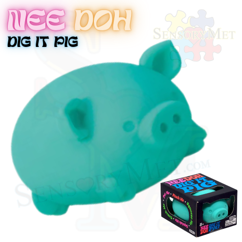 NEE-DOH Dig It Pig Novelty Fidget Toy Stress Reliever by Schylling - Teal Pig Stress Ball