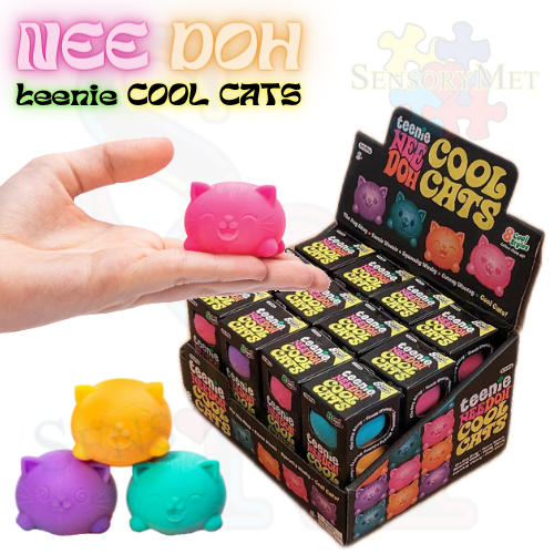 NEE-DOH Teenie Cool Cats Novelty Toy Fidget Toys Stress Reliever by Schylling - 3 Pack Assorted Colors