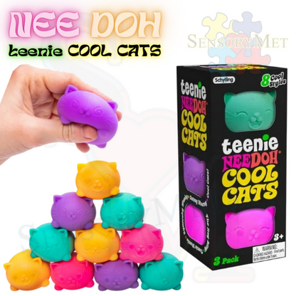 NEE DOH Teenie Cool Cats Novelty Toy Fidget Toys Stress Reliever by Schylling - 3 Pack Assorted Colors